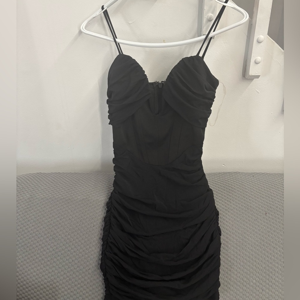 Privy Privately Privileged Black Ruched Cocktail Mini Dress - S